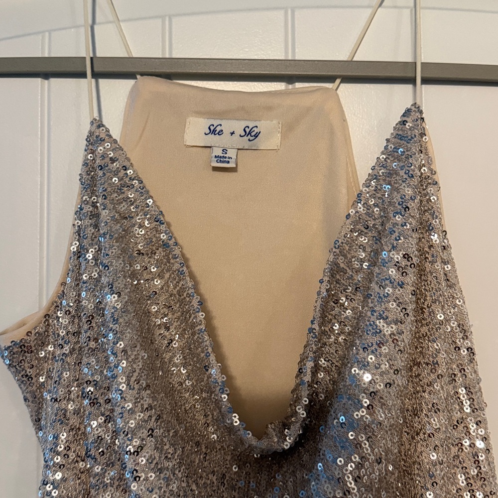 She + Sky Glittering Sequin Beige Camisole